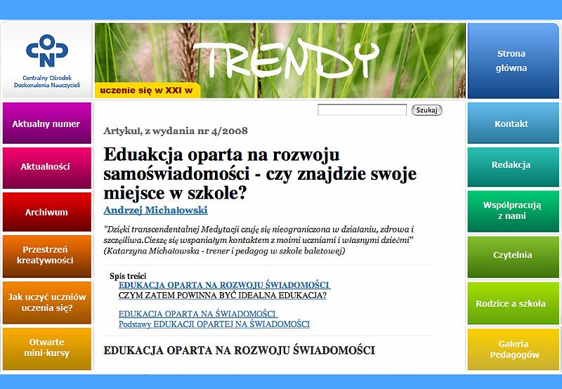 04 _Polish article 1.jpg - Page 1 of a comprehensive article on Consciousness-Based Education in Poland.